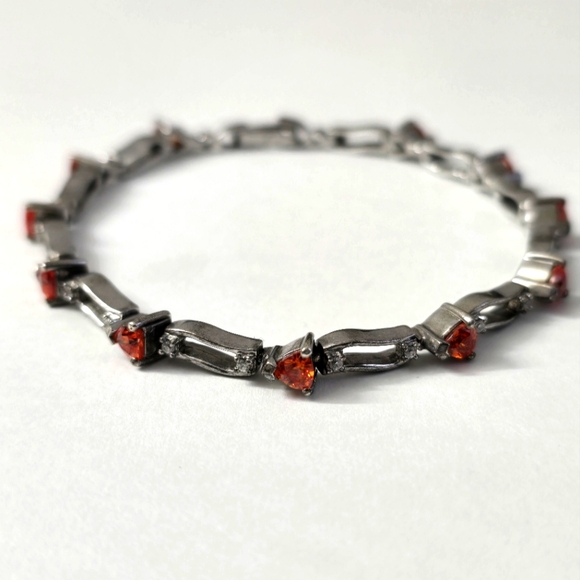 Sterling Silver 925 Orange Opal Tennis Bracelet